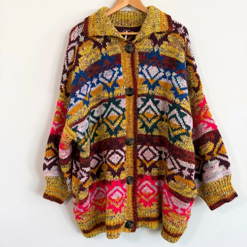 Free People Isle of Sky Multicolor Oversized Sweater Coat Women’s Size XS/S - Picture 3 of 15